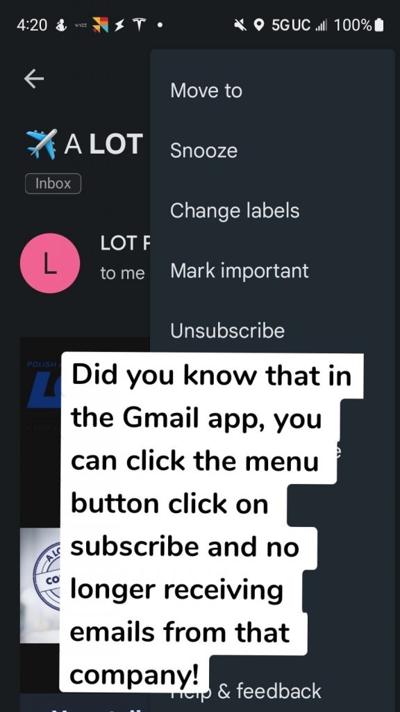 Did you know that in the Gmail app, you can click the menu button click on subscribe and no longer receiving emails from that company!